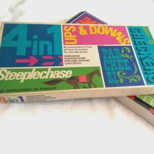 4 in 1 Game (Ups and Down/Parcheesi/Checkers/Steeplechase) 1970s? Vintage